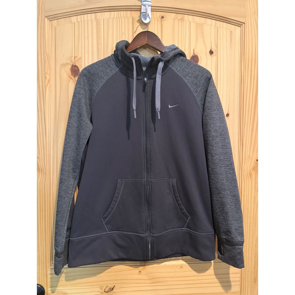 Nike Therma-FIT Hoodie Mens XL Full Zip Grey Heathered Raglan Thumbhole Jacket